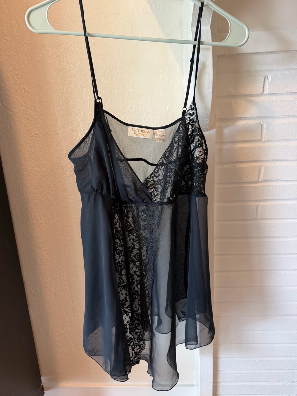 Victoria’s Secret Black Sheer Lace Babydoll Lingerie Slip Size M